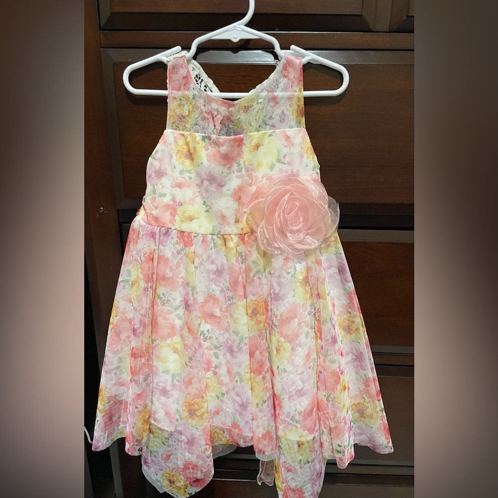 Girls Dress Floral Pink and Yellow